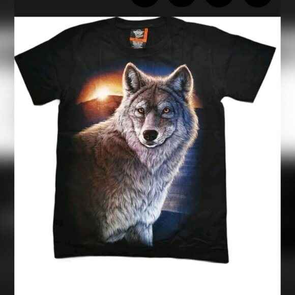 Rock Eagle Classic T Shirt Men US L EUR42-44 Black Lone Wolf Print SS Y2K Grunge - Picture 2 of 10